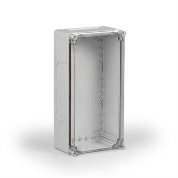Kunststoffgehäuse PC 200x400x130 / 2xF1+2xF2 Ausbruchöffnungen / Deckel transparent