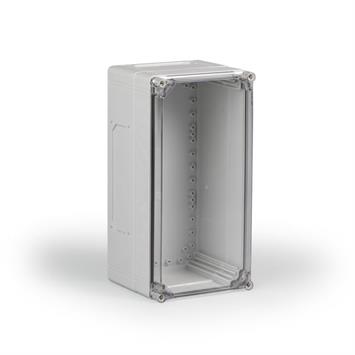 Kunststoffgehäuse PC 200x400x180 / 2xF1+2xF2 Ausbruchöffnungen / Deckel transparent