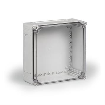 Kunststoffgehäuse PC 300x300x130 / 4xF2 Ausbruchöffnungen / Deckel transparent