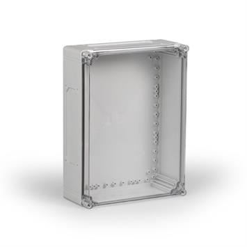 Kunststoffgehäuse PC 300x400x130 / 4xF2 Ausbruchöffnungen / Deckel transparent