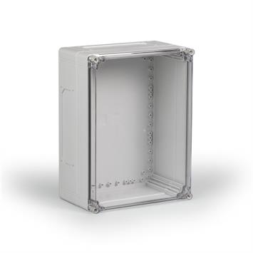 Kunststoffgehäuse PC 300x400x180 / 4xF2 Ausbruchöffnungen / Deckel transparent